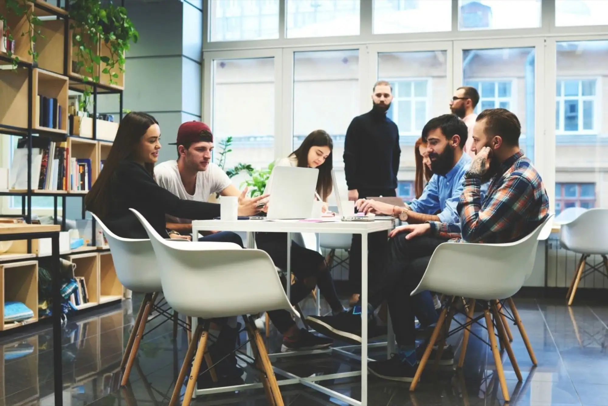 Startup team working together